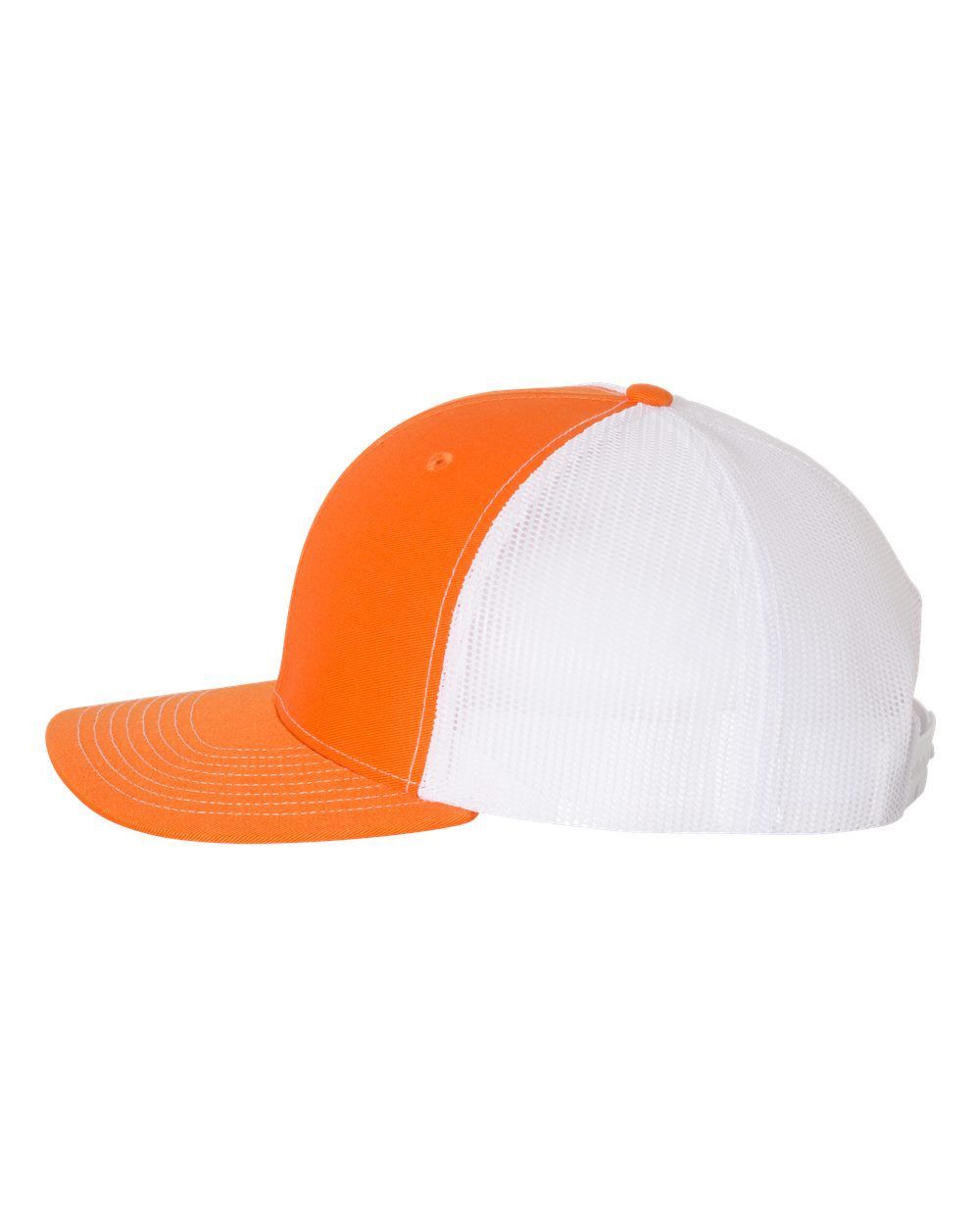 An orange and white baseball cap on a white background