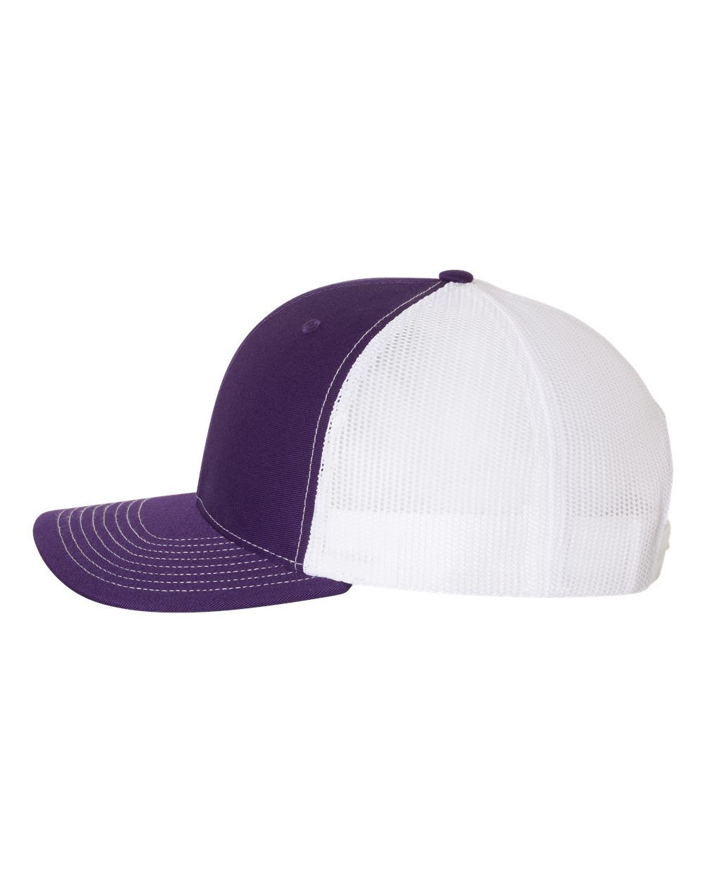 A purple and white baseball cap on a white background