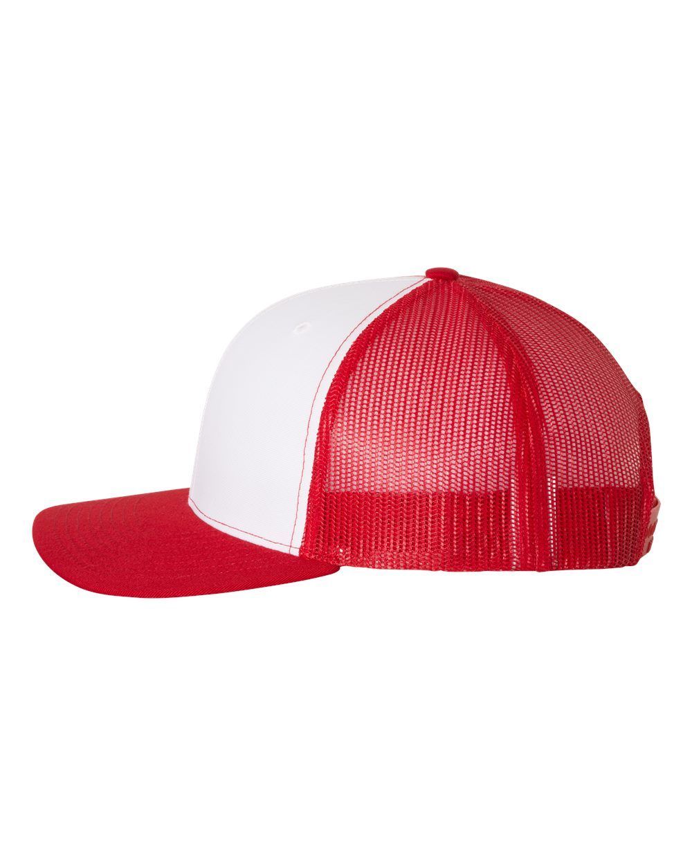 A red and white trucker hat on a white background