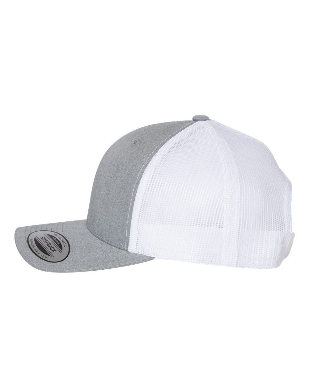 A grey and white baseball cap with a mesh back on a white background.