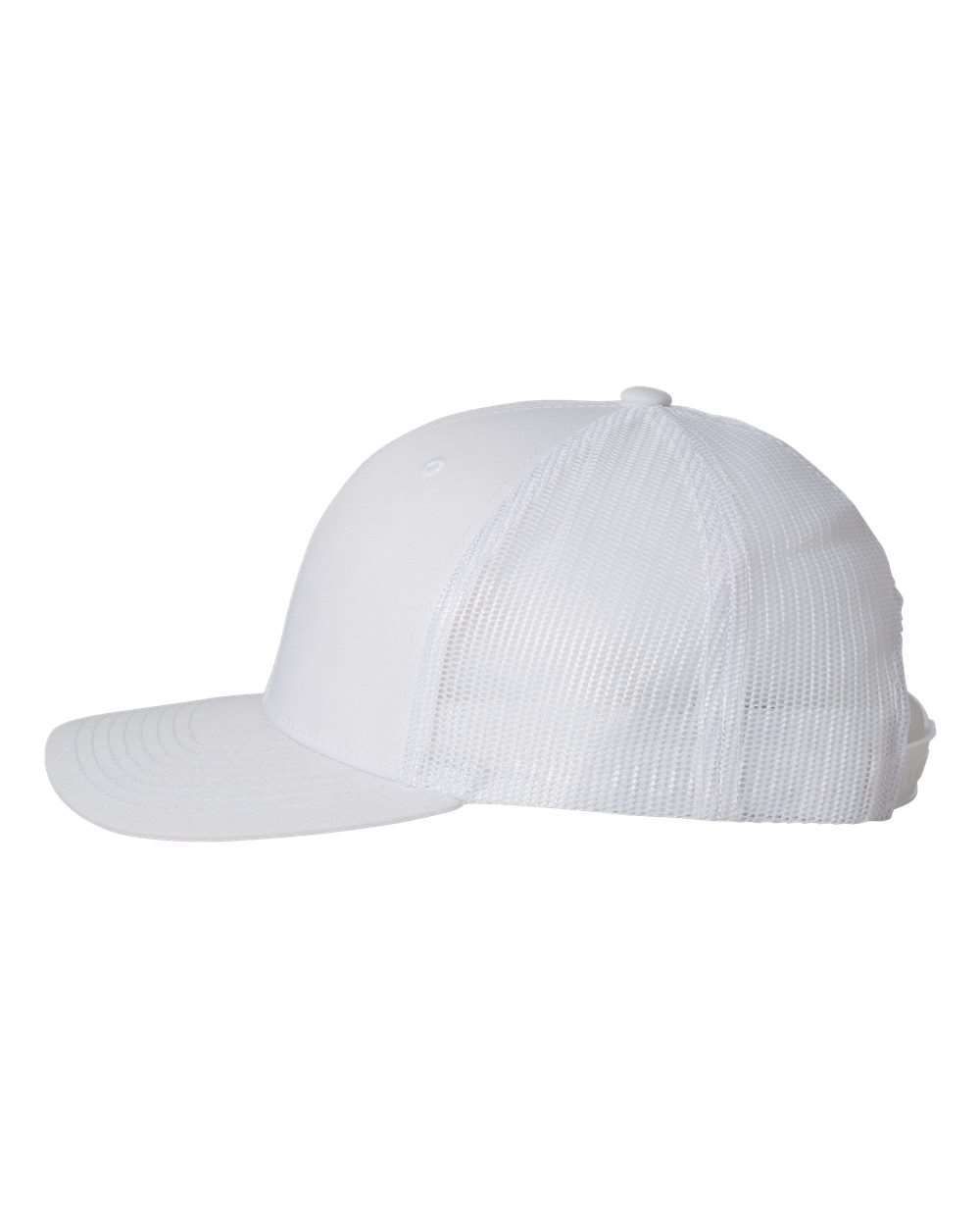 A white baseball cap is shown on a white background