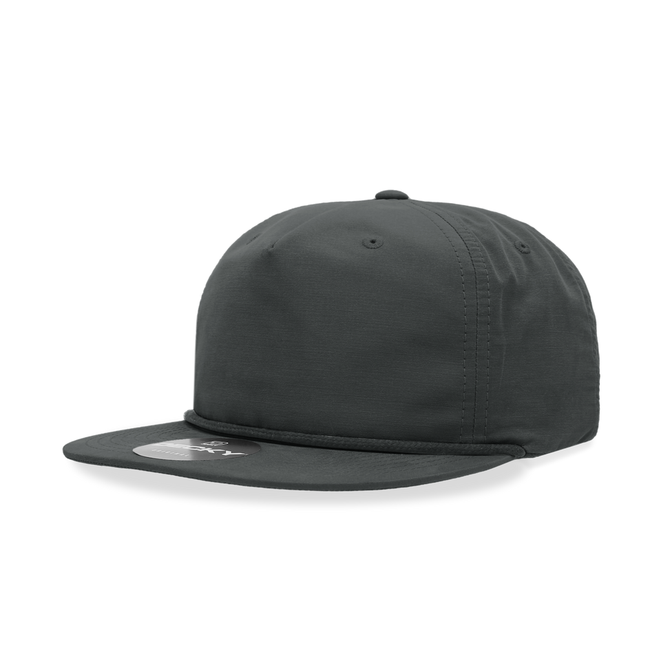 A black baseball cap with a flat brim on a white background.