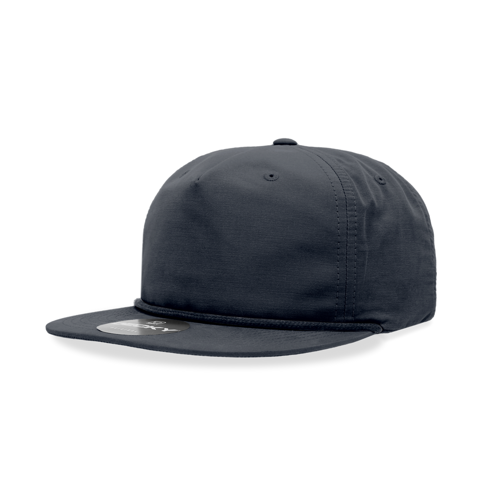 A black baseball cap with a flat brim on a white background.