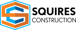 Logo for Squires Construction: An orange and blue "S" symbol inside a hexagon, with the words "Squires Construction" beside it.