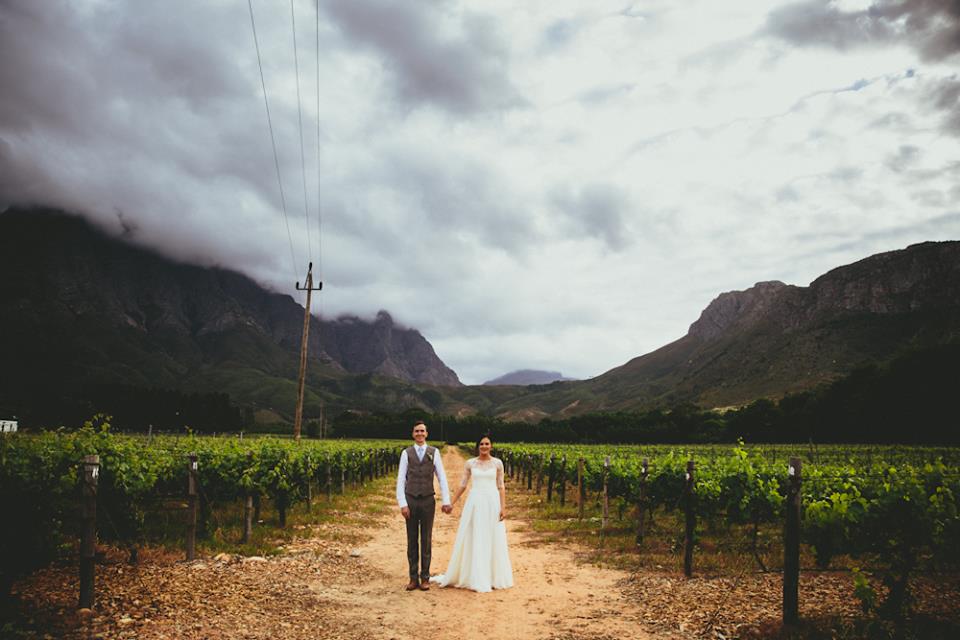 Lace backed bohemian wedding dress