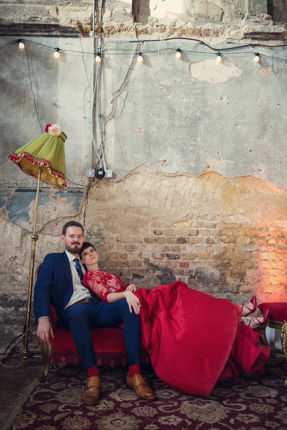 Gemma and Matt Asylum Wedding Halloween Red Bespoke Wedding Dress