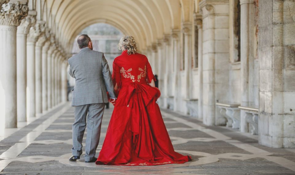 Red Wedding Dress Renewal Of Vows Venice Destination Wedding