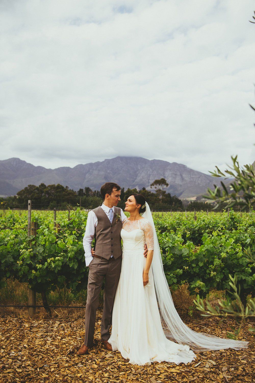 Lace backed bohemian wedding dress