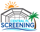 Logo for Central FL Screening: grey structure, sun, palm tree, and blue text over blue waves.