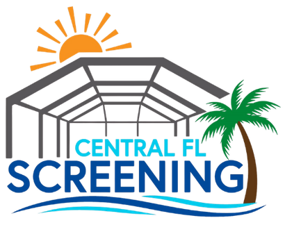 Logo for Central FL Screening: a gray structure with a sun, palm tree, and blue text on a wave.
