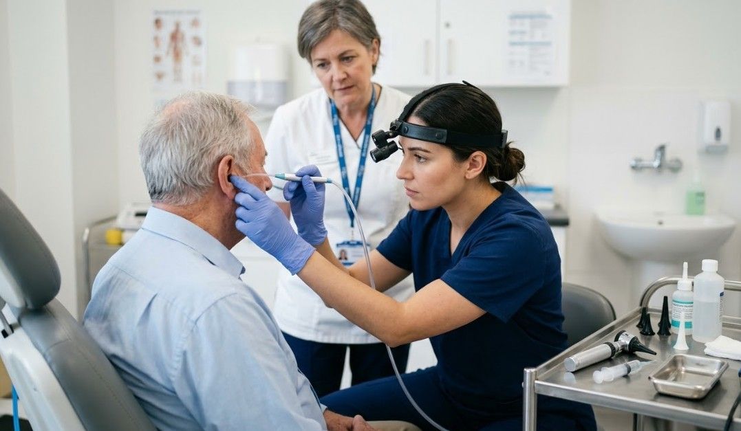trainee performing microsuction as part of the practical training course