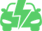 A green car with a lightning bolt coming out of it.