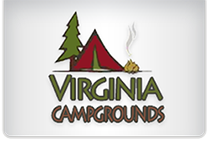 Virginia Campgrounds logo: tent, campfire, tree, and text on a white background.