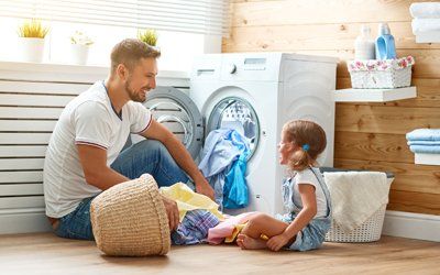Washing Machine — Father and Daughter doing Laundry in Southern California, US