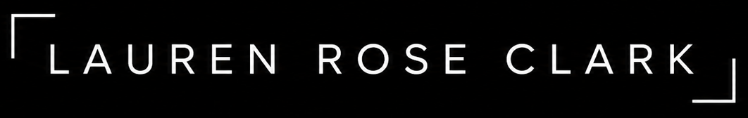 White text reading &ldquo;Lauren Rose Clark&rdquo; on a black background, framed by thin white corner lines.