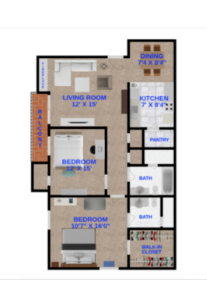 Floor Plan: 2 Bed · 1.5 Bath · 950 SQ. FT.