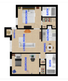 Floor Plan: 2 Bed · 2 Bath · 950 SQ. FT.