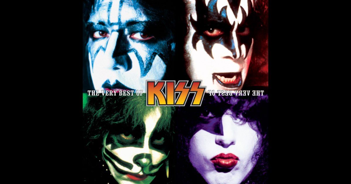 Kiss band members in makeup. Faces in a square, each with unique face paint.