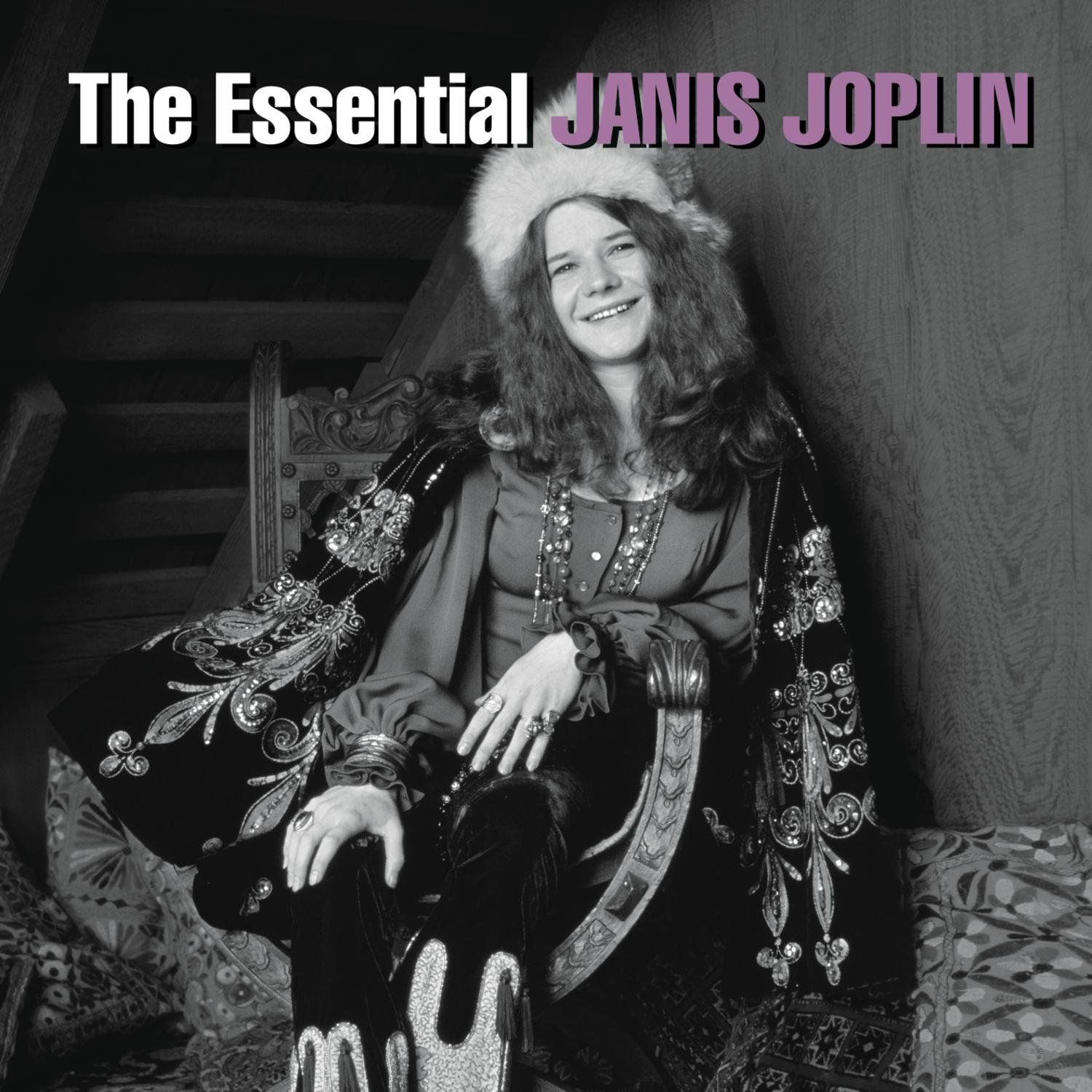 Album cover featuring Janis Joplin in a black and white photo, smiling and wearing a fur hat and embellished coat. Text reads