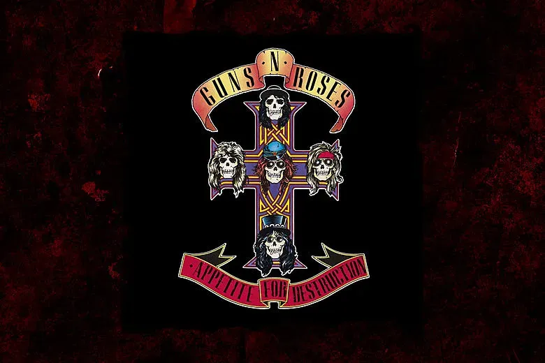 Guns N' Roses logo with a cross of skulls and the band's name and