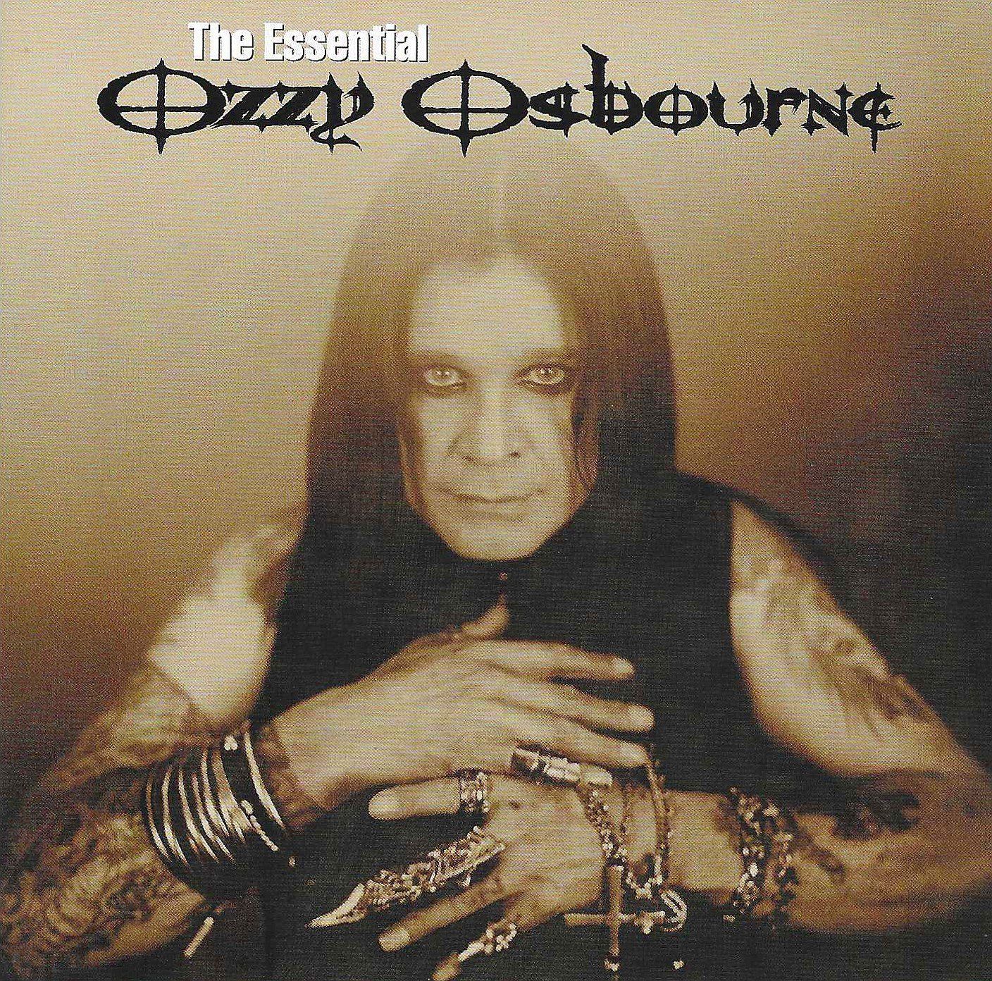 Ozzy Osbourne album cover with black text and Ozzy's portrait. He has long hair, dark makeup, and jewelry.