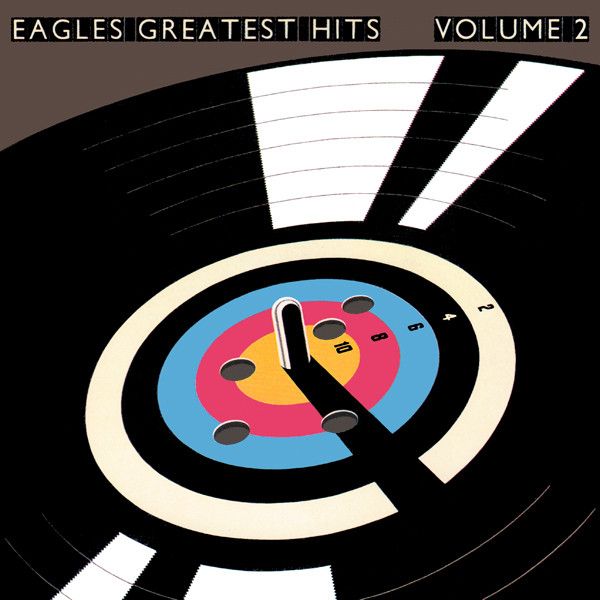 Album cover for Eagles Greatest Hits, Volume 2, featuring a vinyl record design with an archery target at the center.
