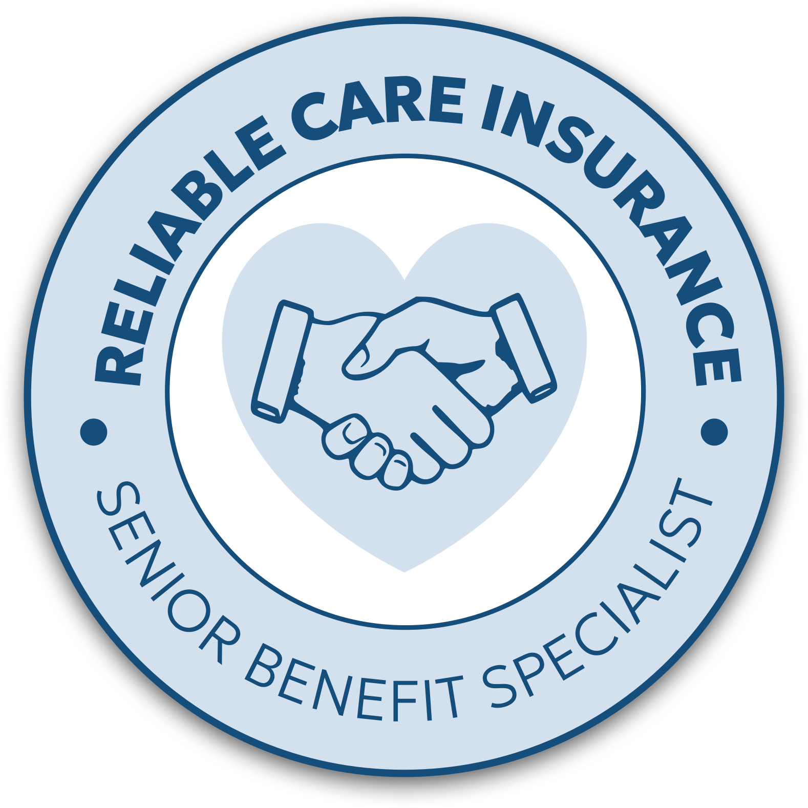 Reliable Care Insurance Senior Benefit Specialists logo with handshake inside a blue heart icon