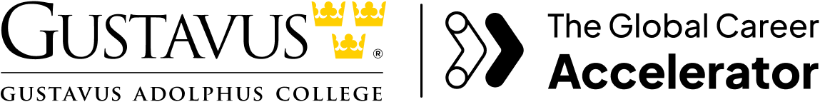 Logos for Gustavus Adolphus College and The Global Career Accelerator.
