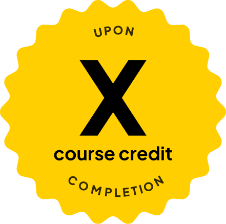 Blue badge with text: 