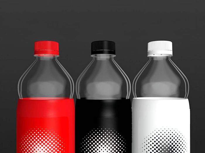 Rendered image depicting PET bottles designed for reuse and high eco-sustainability.
