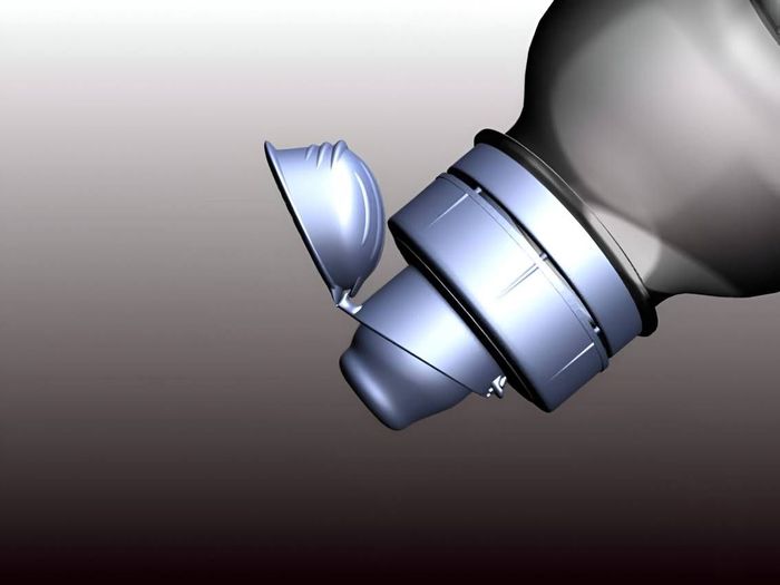 Rendered image depicting a flip-top sport cap for beverages, featuring a tamper-evident seal.