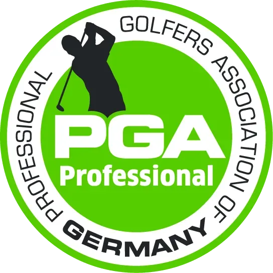 Logo der PGA Professional Germany mit grünem Kreis und Golfersilhouette, umgeben vom Text „Golfers Association of Germany“