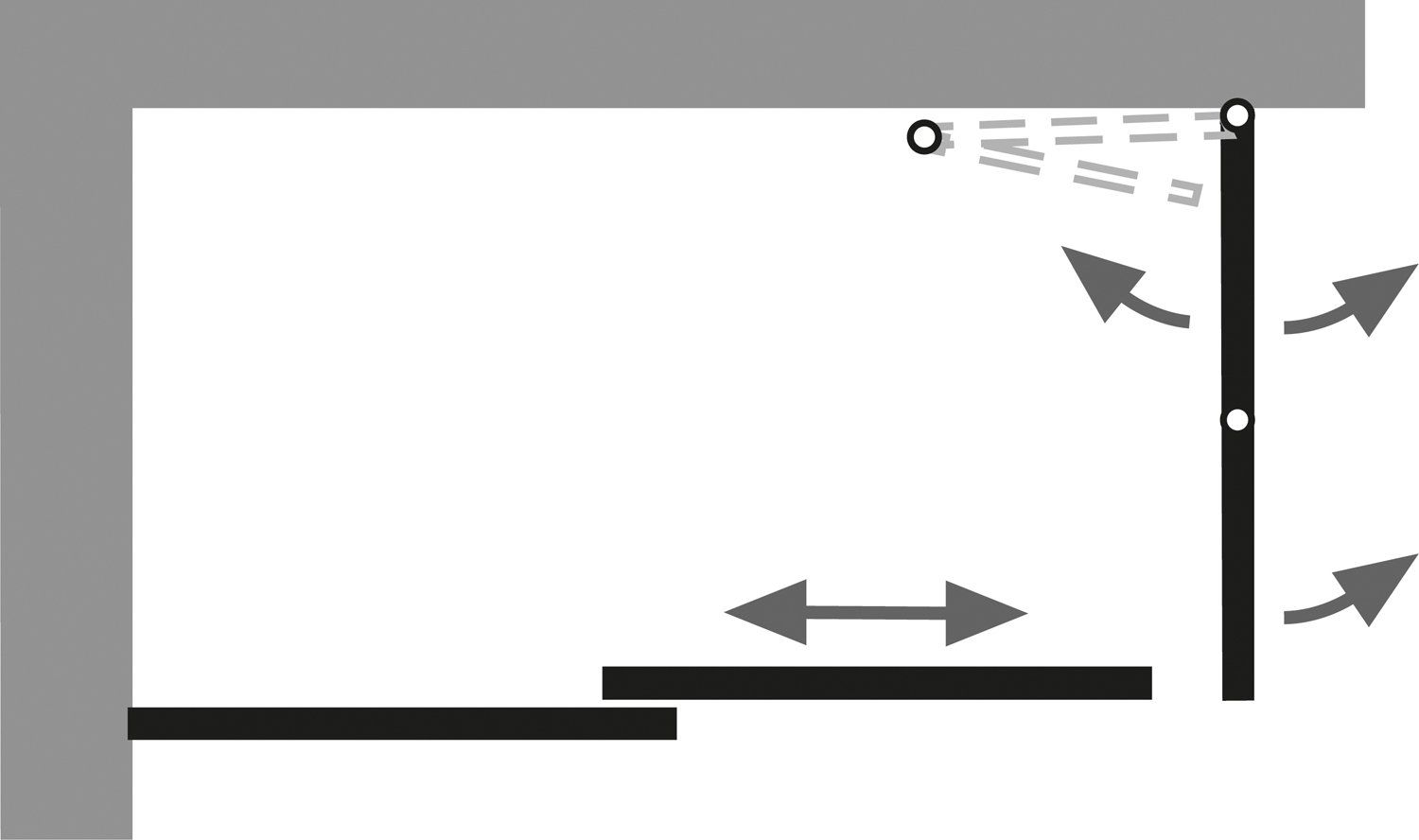 Öffnungsmechanismus der Gleittür in Kombination mit Drehfalttür