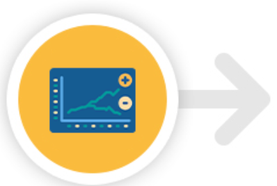 A yellow circle with a graph and an arrow pointing to the right