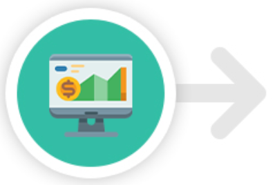 A computer monitor with a dollar sign on it and an arrow pointing to the right