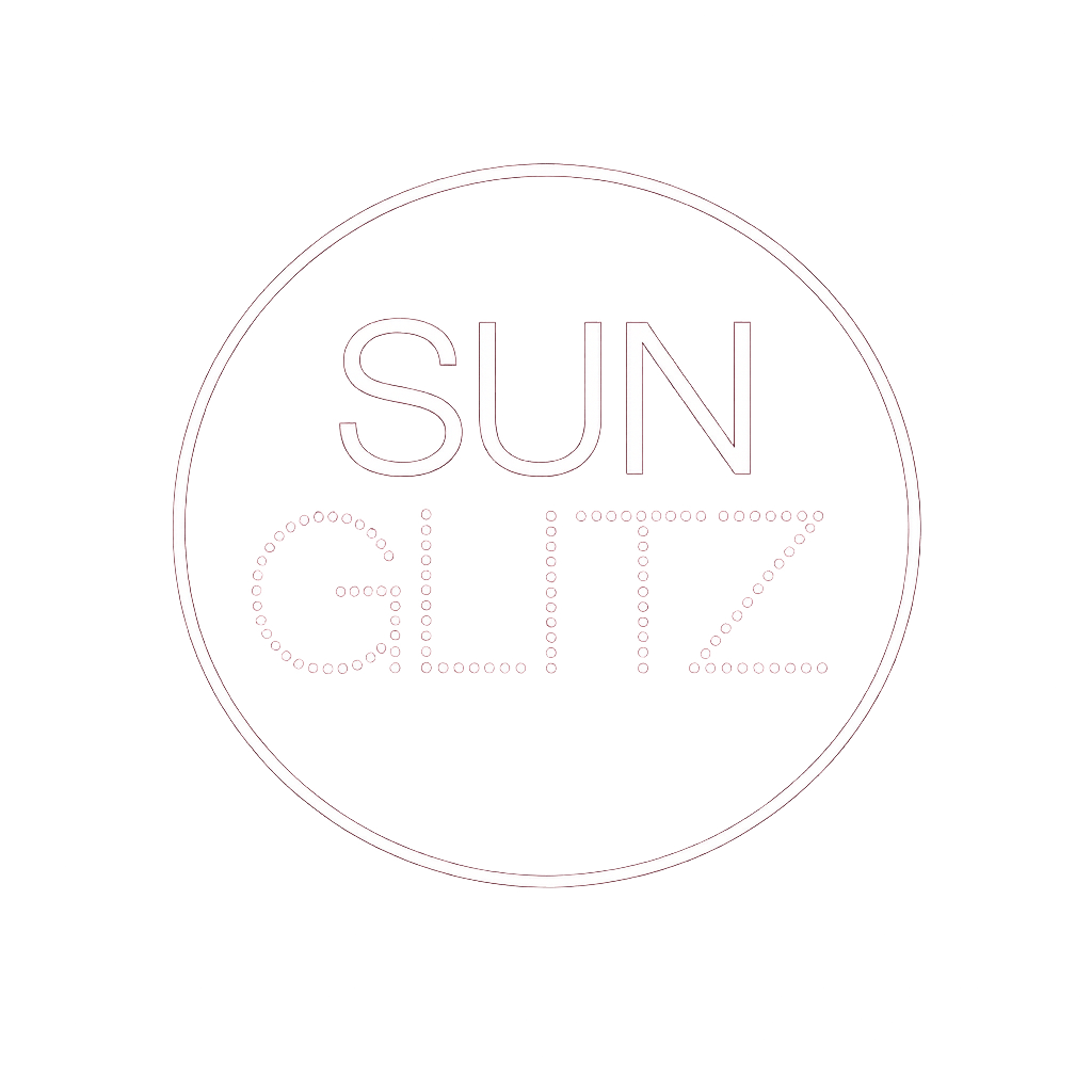 Logo Sun Glitz dans un cercle en pointillés.