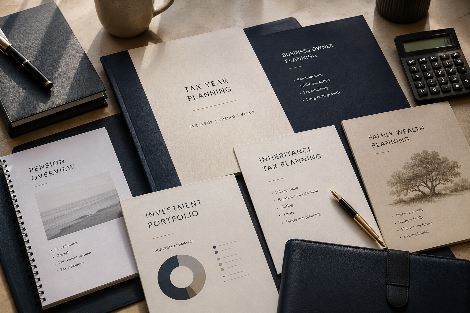 Tax year planning documents covering business owner planning pensions investments and family wealth