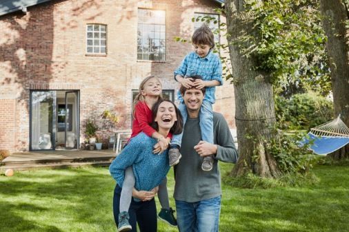 Family in garden