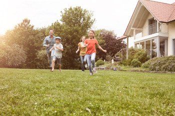 Family in garden