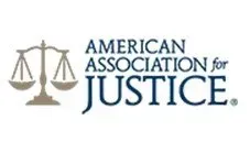 The american association for justice logo has a scale of justice on it.