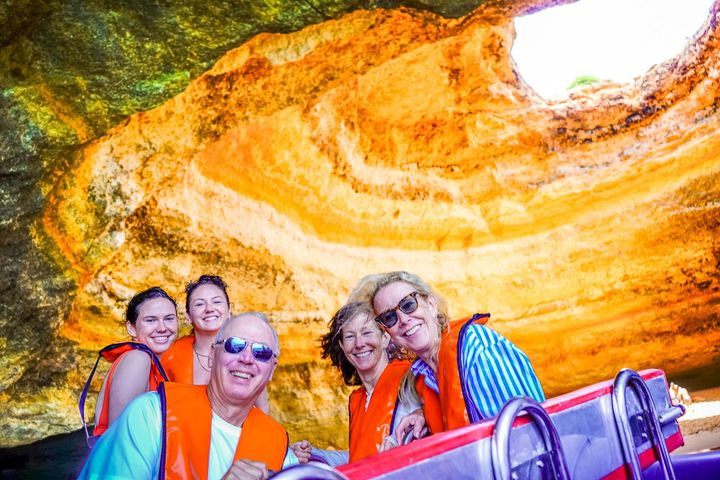 Happy family inside Benagil cave