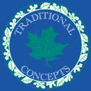 A blue circle logo with a green maple leaf in the center, encircled by white leaves and the text "TRADITIONAL CONCEPTS".