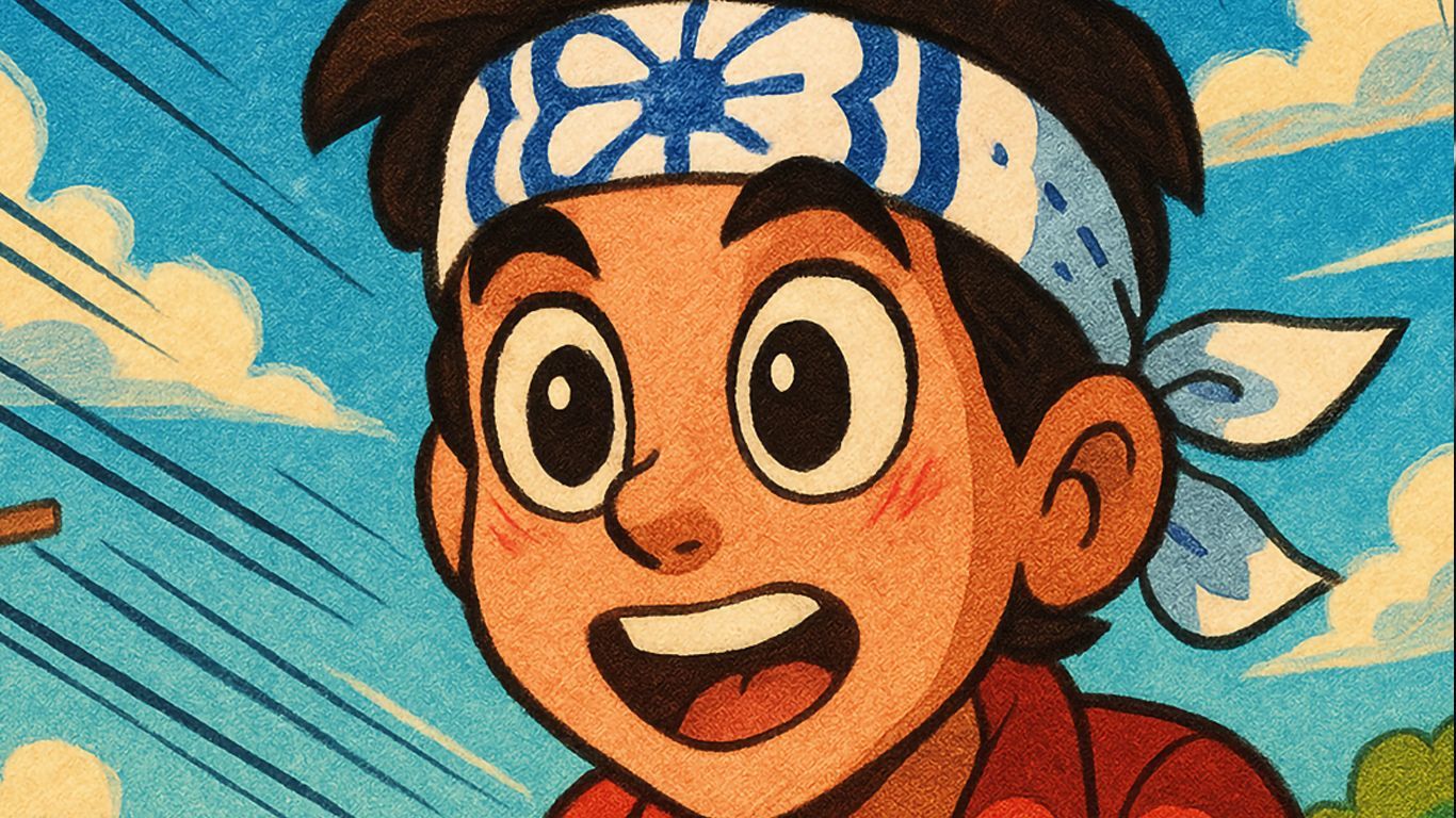Vivid memories of Saturday mornings, reimagined with AI. 80s Saturday morning cartoon style AI art of Daniel LaRusso from Karate Kid with a grainy paper texture