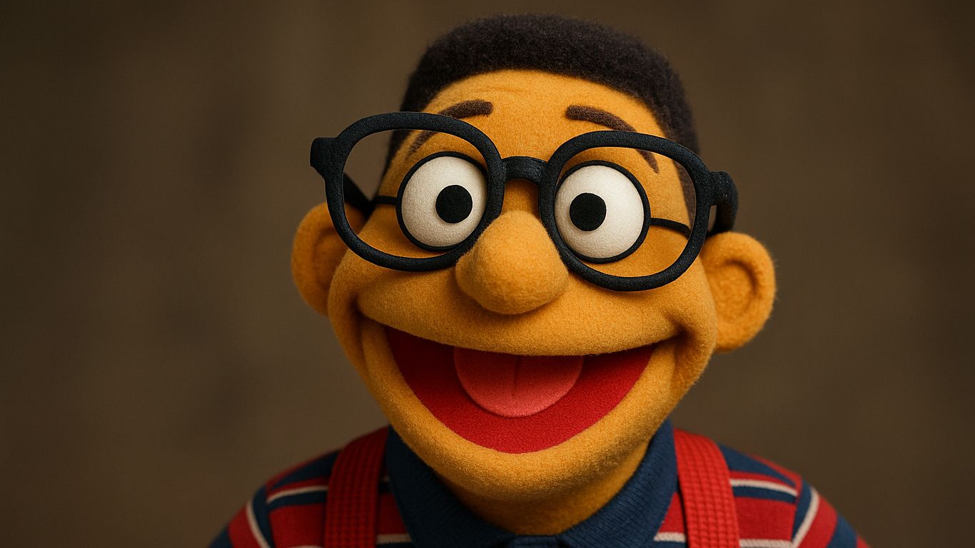 Did I do that? A 100% AI-generated tribute to TGIF icons. AI puppet-style rendition of Steve Urkel wearing glasses and suspenders with a tactile felt and foam texture