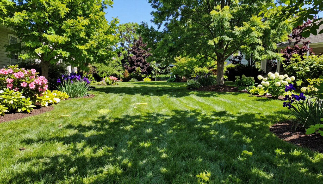 Beautifully landscaped Southern Maryland yard with green grass and shrubs