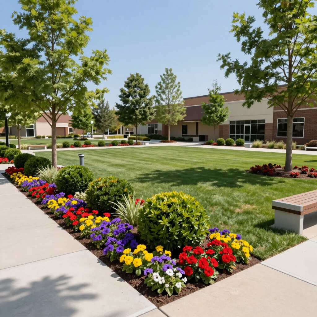 commercial landscaping on well manicured lawn