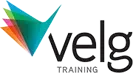 A logo for nationally recognised training with a red and green swirl