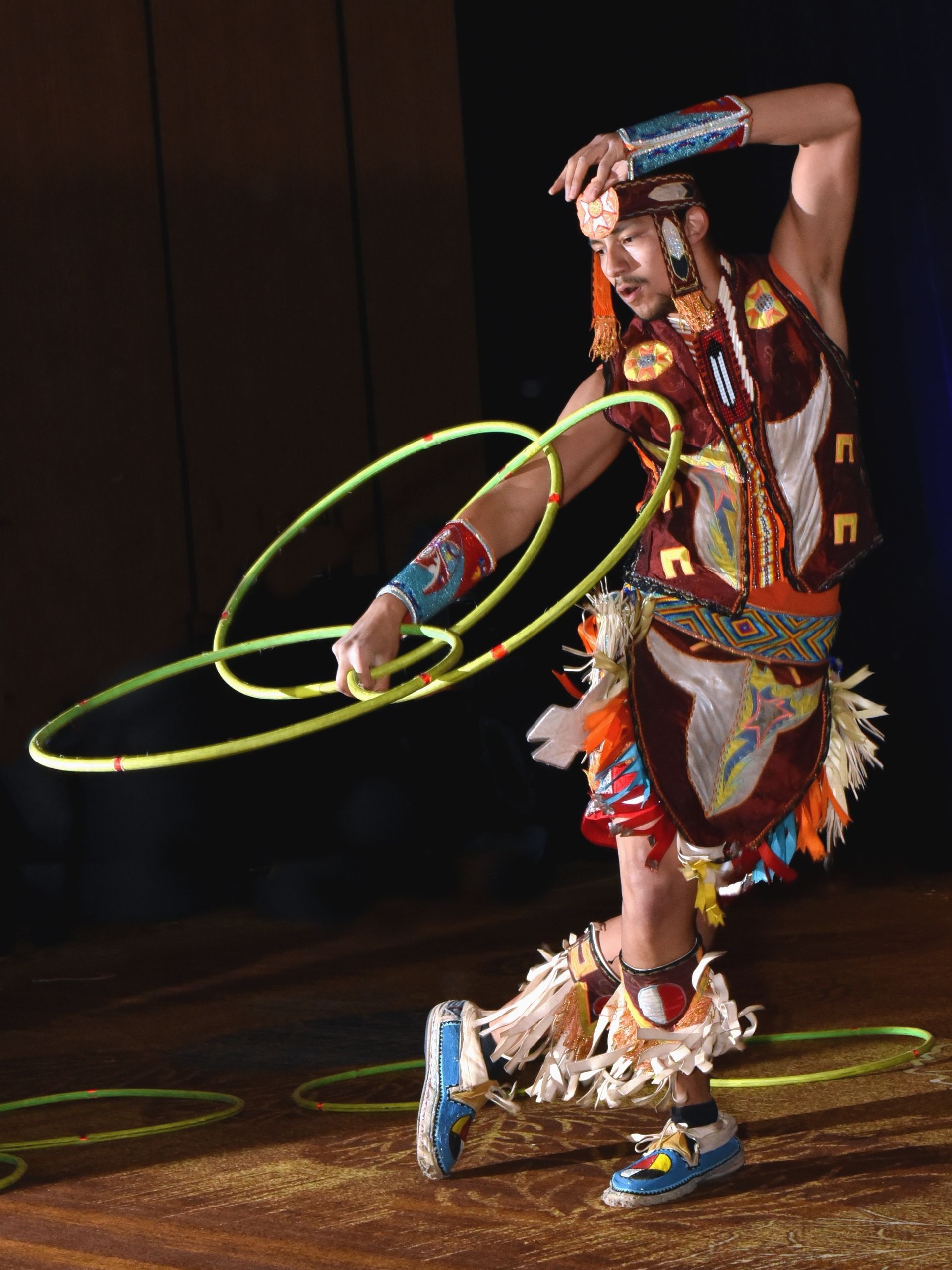 Indigenous hoop dancer performs at corporate event in Calgary, Alberta
