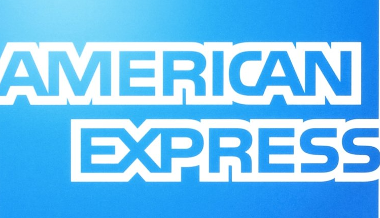 A blue and white logo for american express