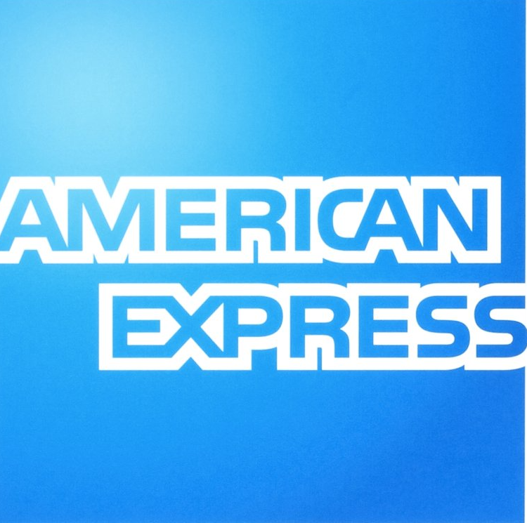 An american express logo on a blue background